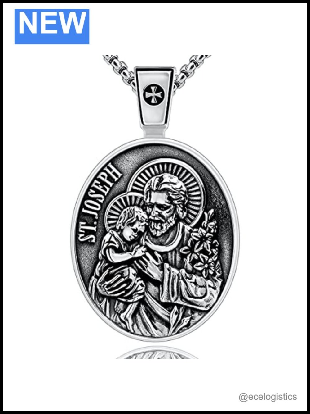 Sterling Silver Saint Joseph Medal Necklace 24in Box Chain